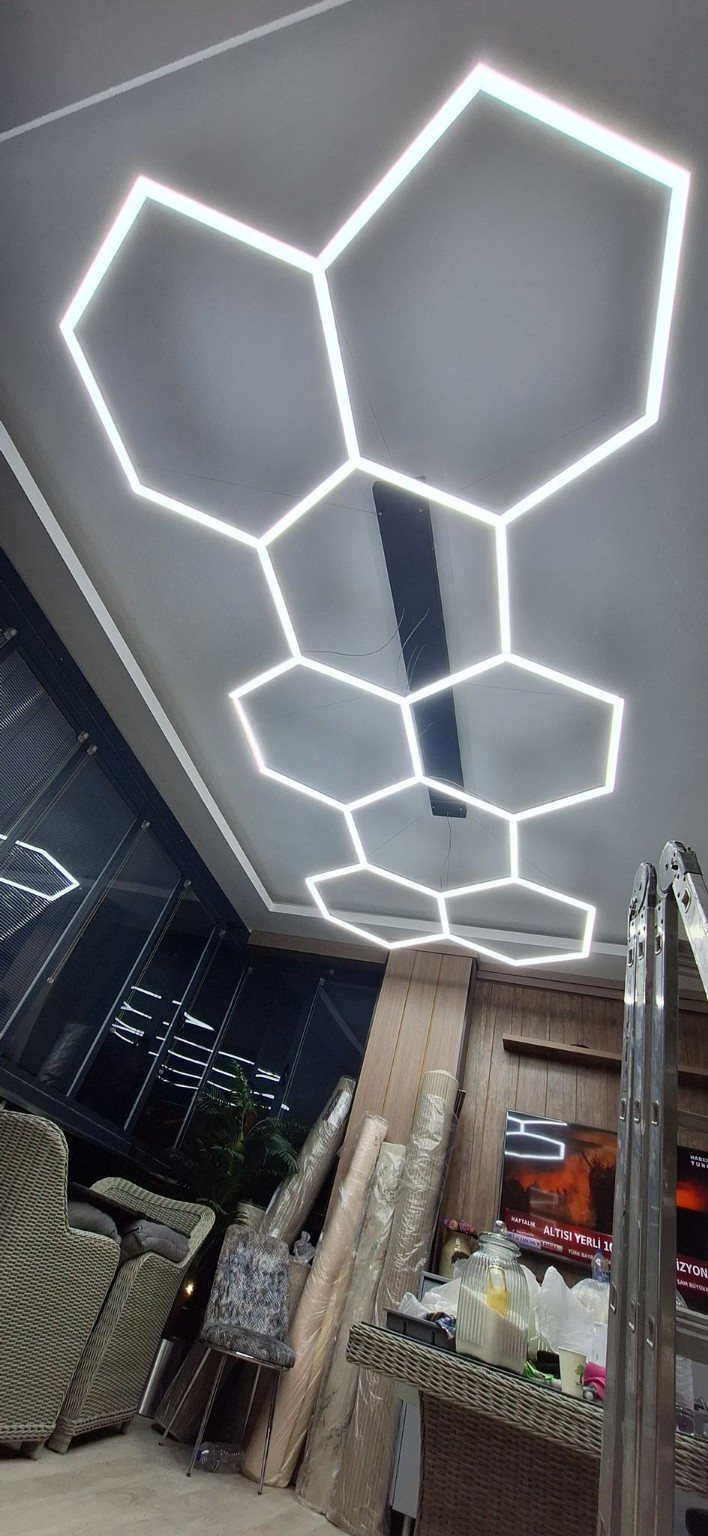 Gaziantep hexagon LED tavan dekorasyon uygulaması